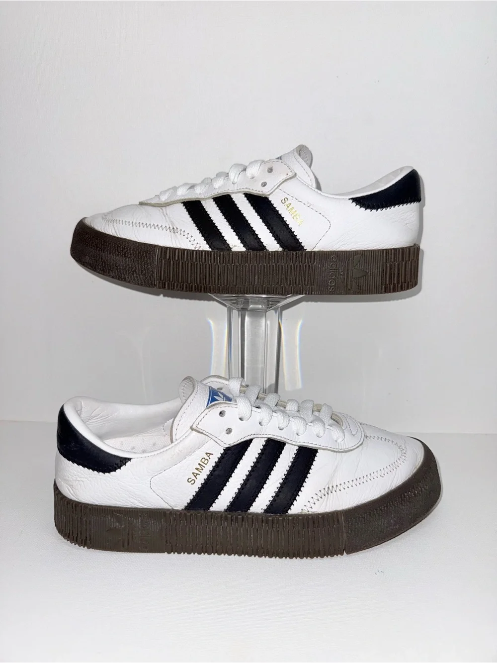ADIDAS SAMBAROSE /White, Black & Brown Low-Profile Sneakers